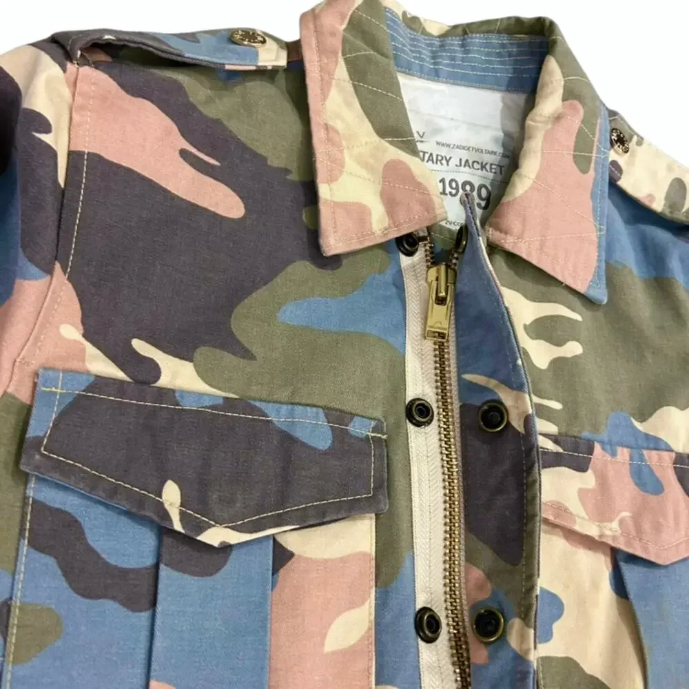 Zadig & Voltaire Kayak Camo Military Jacket Pastel Cotton Canvas Size Small - Picture 8 of 12